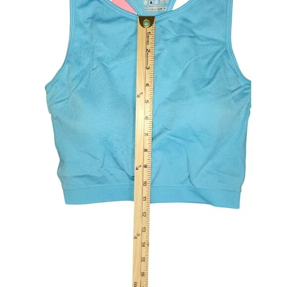 PrettyLittleThing Bright Blue Seamless Sports Bra With Bust Panel Detail Size M - Picture 3 of 7